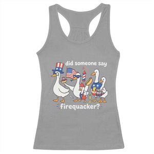 Funny Patriotic Duck Family 4th of July Fireworks Racerback Tank Top Did Someone Say Firequacker Word Pun Cute Graphic