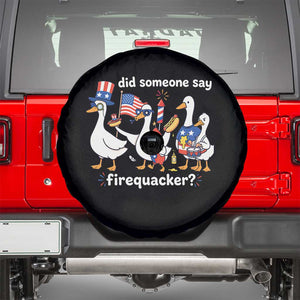 Funny Patriotic Duck Family 4th of July Fireworks Spare Tire Cover Did Someone Say Firequacker Word Pun Cute Graphic