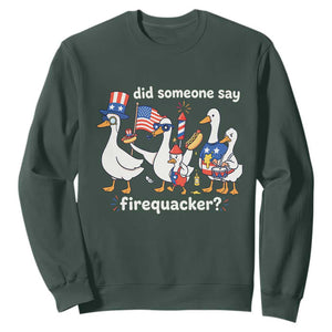 Funny Patriotic Duck Family 4th of July Fireworks Sweatshirt Did Someone Say Firequacker Word Pun Cute Graphic