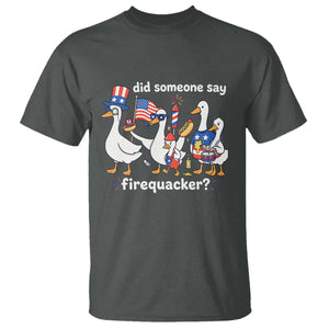 Funny Patriotic Duck Family 4th of July Fireworks T Shirt Did Someone Say Firequacker Word Pun Cute Graphic