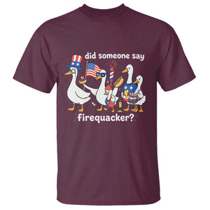 Funny Patriotic Duck Family 4th of July Fireworks T Shirt Did Someone Say Firequacker Word Pun Cute Graphic