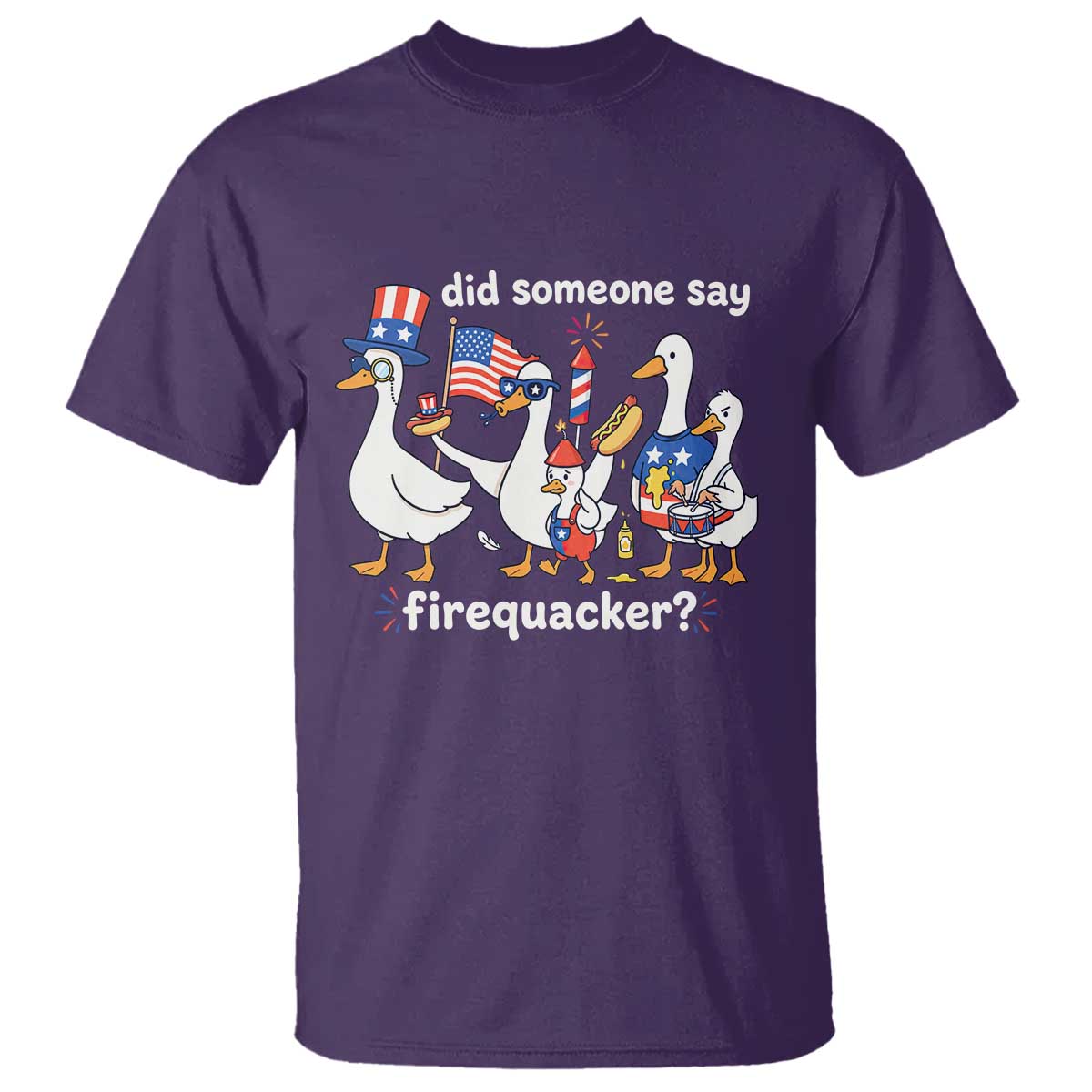 Funny Patriotic Duck Family 4th of July Fireworks T Shirt Did Someone Say Firequacker Word Pun Cute Graphic