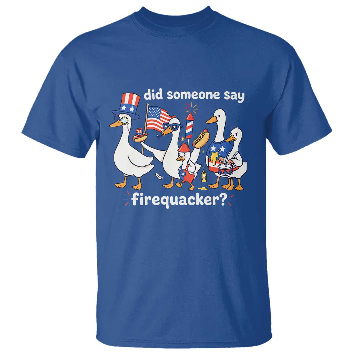 Funny Patriotic Duck Family 4th of July Fireworks T Shirt Did Someone Say Firequacker Word Pun Cute Graphic