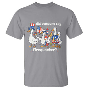 Funny Patriotic Duck Family 4th of July Fireworks T Shirt Did Someone Say Firequacker Word Pun Cute Graphic