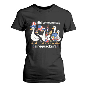 Funny Patriotic Duck Family 4th of July Fireworks T Shirt For Women Did Someone Say Firequacker Word Pun Cute Graphic TS02 Black Print Your Wear