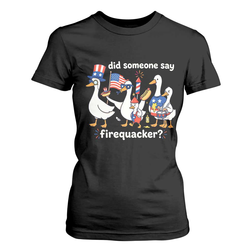 Funny Patriotic Duck Family 4th of July Fireworks T Shirt For Women Did Someone Say Firequacker Word Pun Cute Graphic TS02 Black Print Your Wear