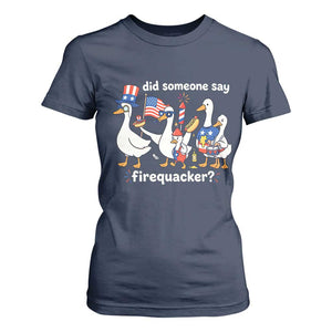 Funny Patriotic Duck Family 4th of July Fireworks T Shirt For Women Did Someone Say Firequacker Word Pun Cute Graphic TS02 Navy Print Your Wear