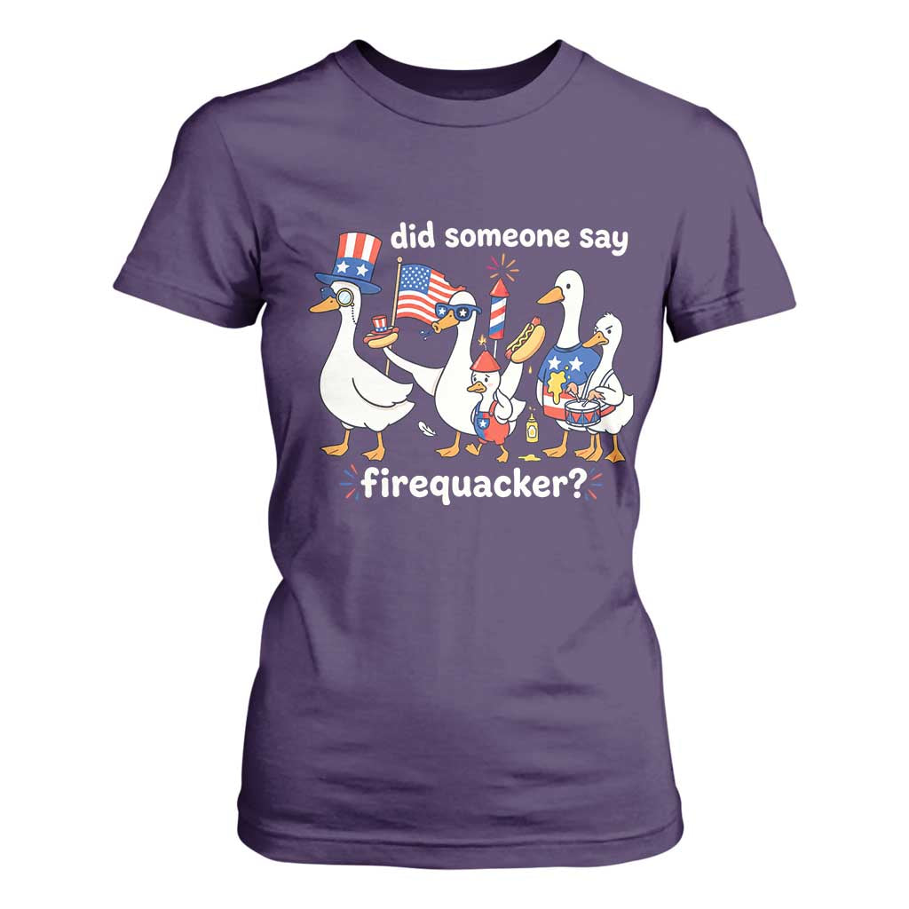 Funny Patriotic Duck Family 4th of July Fireworks T Shirt For Women Did Someone Say Firequacker Word Pun Cute Graphic TS02 Purple Print Your Wear