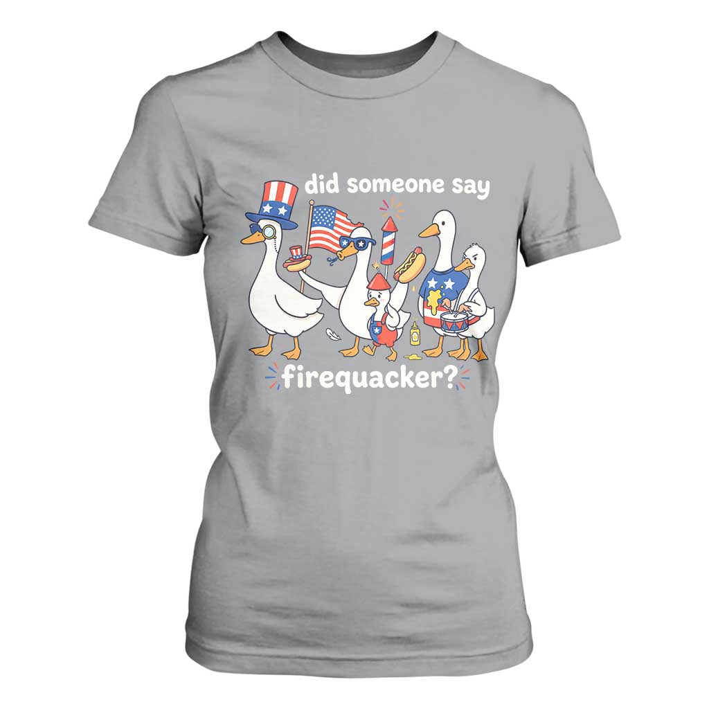 Funny Patriotic Duck Family 4th of July Fireworks T Shirt For Women Did Someone Say Firequacker Word Pun Cute Graphic TS02 Sport Gray Print Your Wear