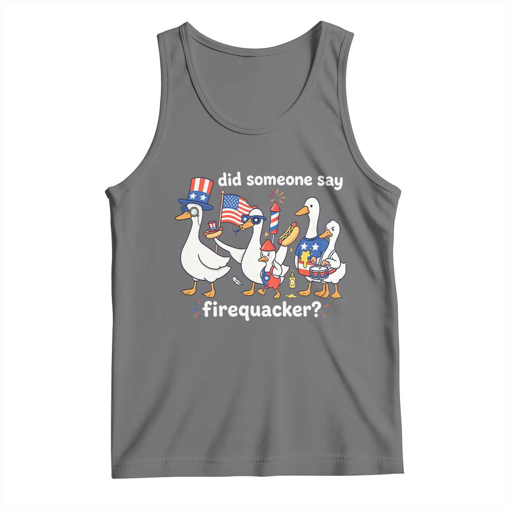 Funny Patriotic Duck Family 4th of July Fireworks Tank Top Did Someone Say Firequacker Word Pun Cute Graphic