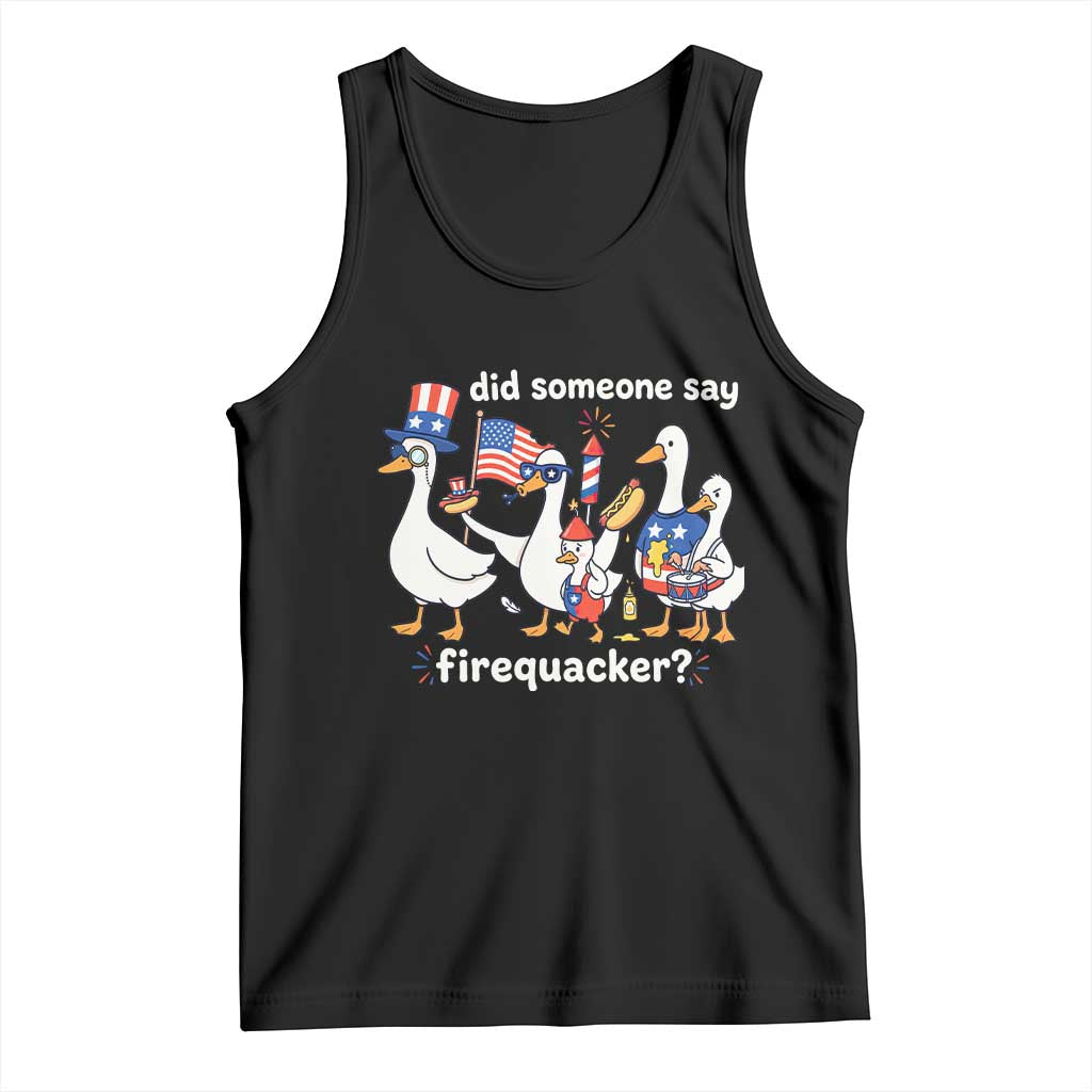 Funny Patriotic Duck Family 4th of July Fireworks Tank Top Did Someone Say Firequacker Word Pun Cute Graphic