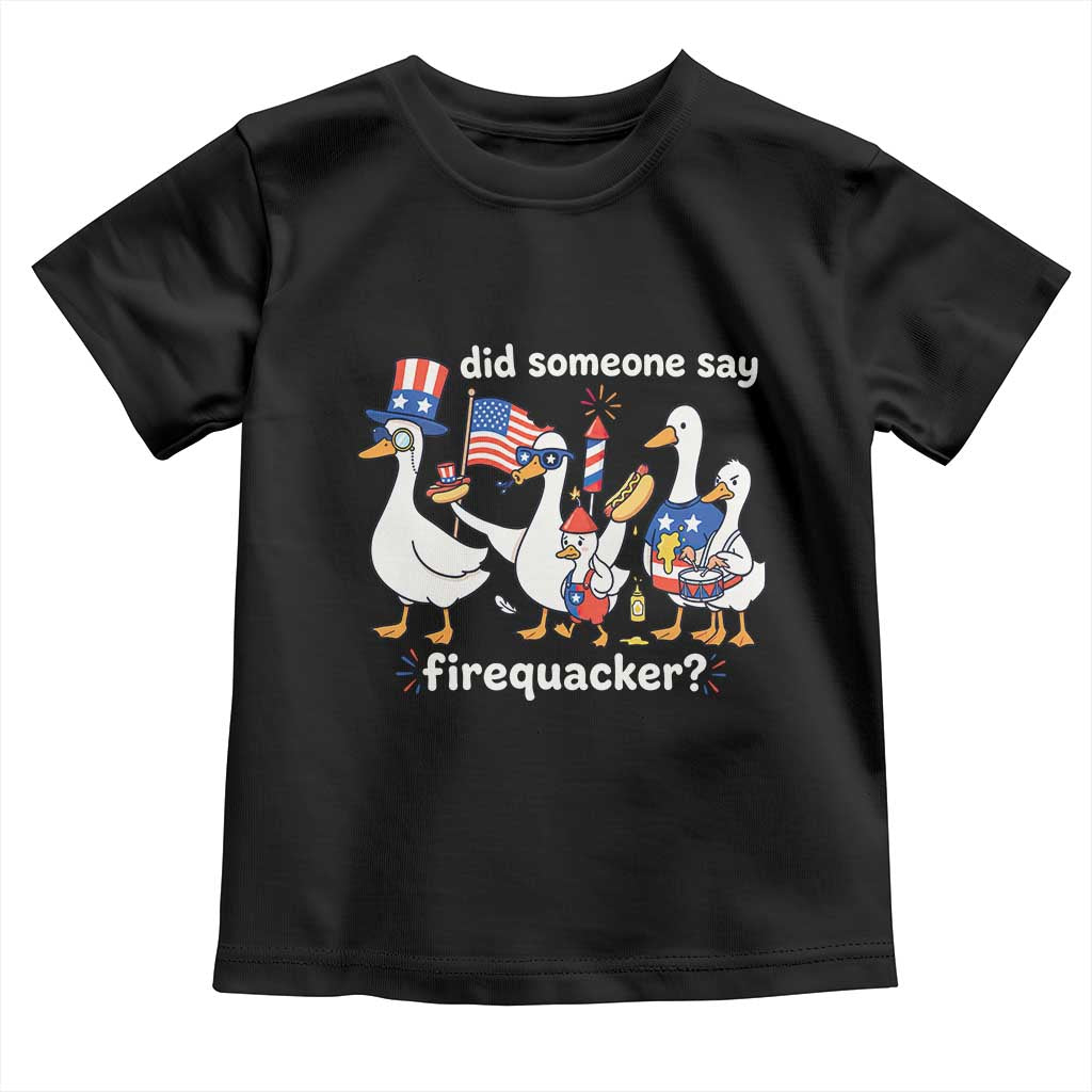 Funny Patriotic Duck Family 4th of July Fireworks Toddler T Shirt Did Someone Say Firequacker Word Pun Cute Graphic