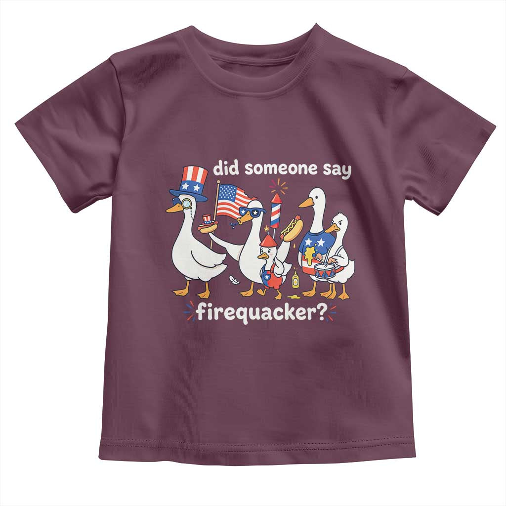 Funny Patriotic Duck Family 4th of July Fireworks Toddler T Shirt Did Someone Say Firequacker Word Pun Cute Graphic