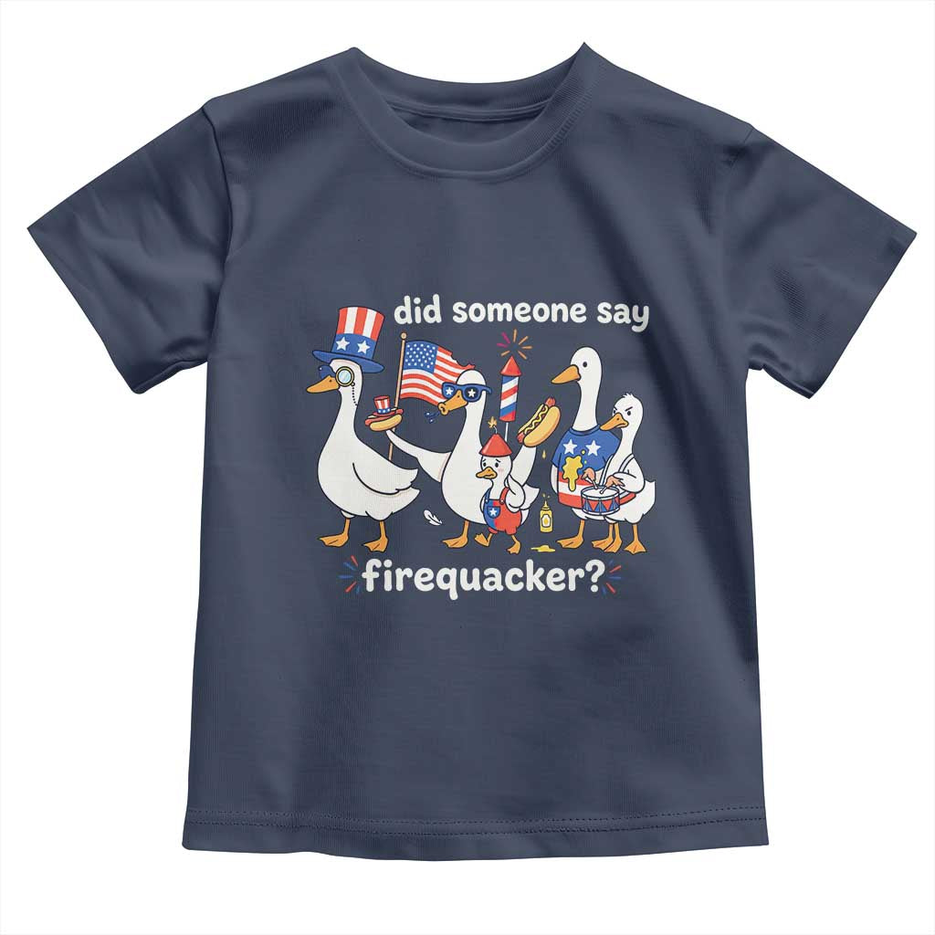 Funny Patriotic Duck Family 4th of July Fireworks Toddler T Shirt Did Someone Say Firequacker Word Pun Cute Graphic
