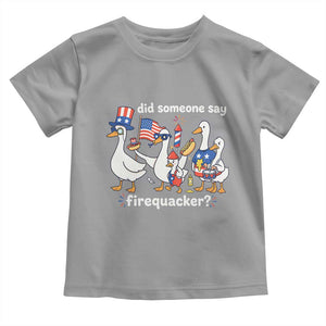 Funny Patriotic Duck Family 4th of July Fireworks Toddler T Shirt Did Someone Say Firequacker Word Pun Cute Graphic