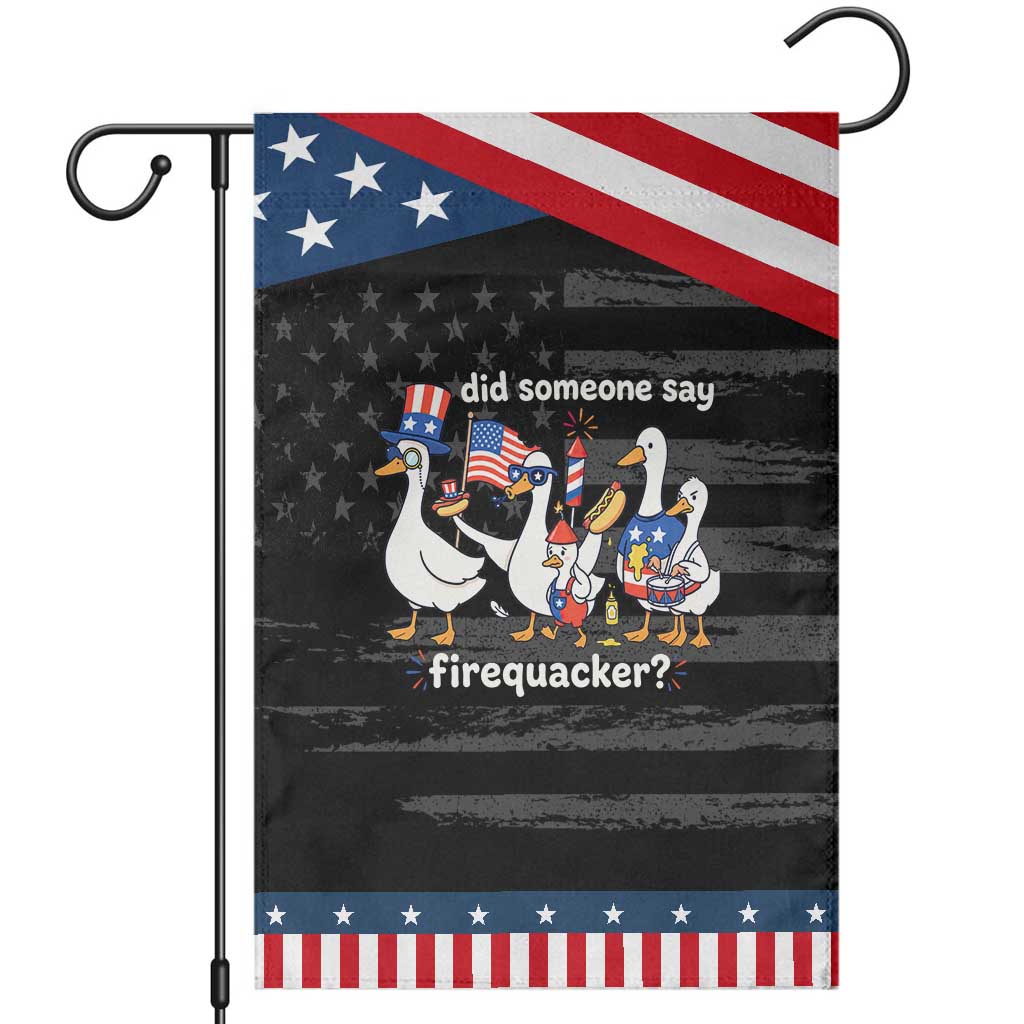 Funny Duck Family 4th of July Fireworks Patriotic Garden Flag Did Someone Say Firequacker Word Pun Cute Graphic TS02 Distressed Black Blue Print Your Wear