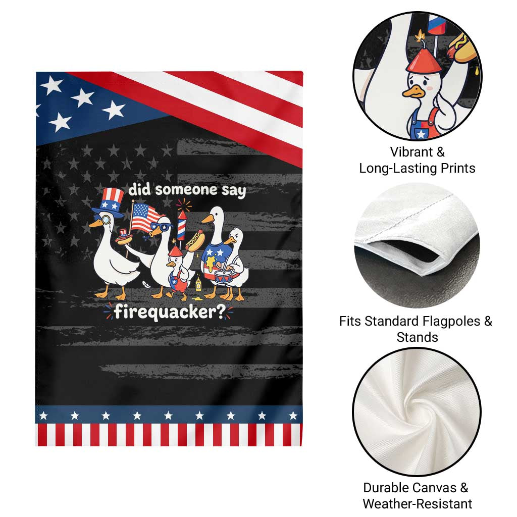 Funny Duck Family 4th of July Fireworks Patriotic Garden Flag Did Someone Say Firequacker Word Pun Cute Graphic