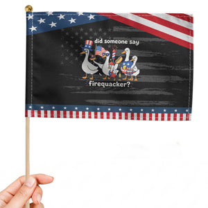 Funny Duck Family 4th of July Fireworks Patriotic Handheld Flag Did Someone Say Firequacker Word Pun Cute Graphic