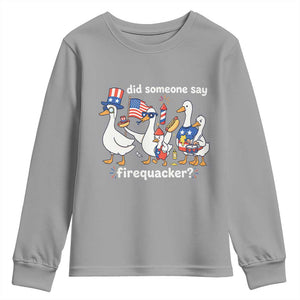 Funny Patriotic Duck Family 4th of July Fireworks Youth Sweatshirt Did Someone Say Firequacker Word Pun Cute Graphic