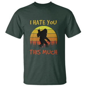 Funny Bigfoot T Shirt I Hate You This Much Middle Finger Sarcastic Sasquatch Retro Sunset TS02 Dark Forest Green Printyourwear