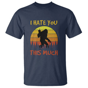 Funny Bigfoot T Shirt I Hate You This Much Middle Finger Sarcastic Sasquatch Retro Sunset TS02 Navy Printyourwear