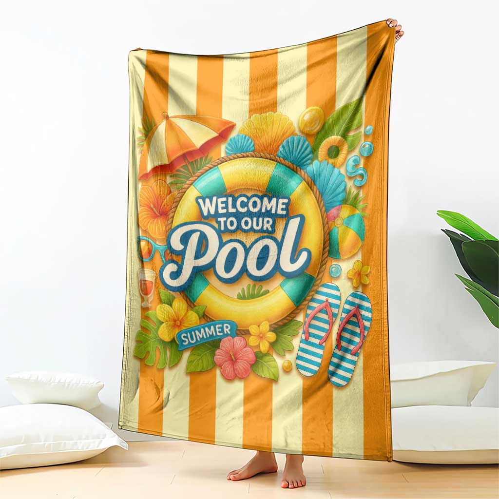 Welcome to Our Pool Retro Retro Gingham Stripes Summer Throw Blanket