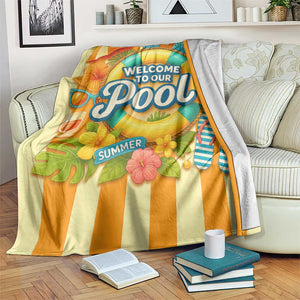 Welcome to Our Pool Retro Retro Gingham Stripes Summer Throw Blanket