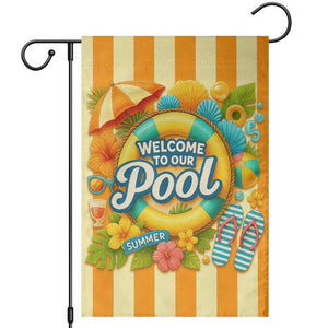 Welcome to Our Pool Retro Retro Gingham Stripes Summer Garden Flag