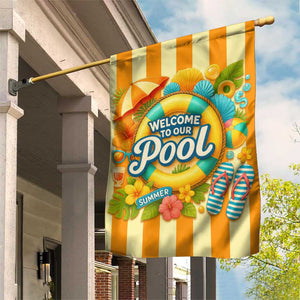 Welcome to Our Pool Retro Retro Gingham Stripes Summer Garden Flag