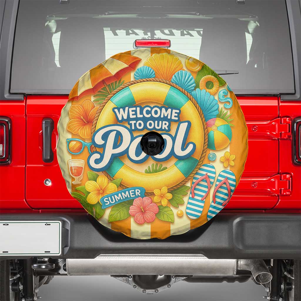 Welcome to Our Pool Retro Retro Gingham Stripes Summer Spare Tire Cover TS02 Citrus Stripe Print Your Wear