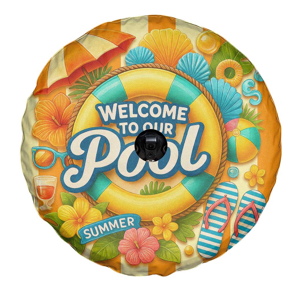 Welcome to Our Pool Retro Retro Gingham Stripes Summer Spare Tire Cover TS02 Print Your Wear