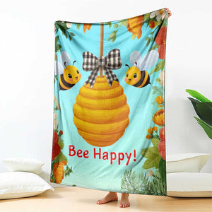 Bee Happy Honeycomb Gingham Bow Floral Spring Summer Throw Blanket