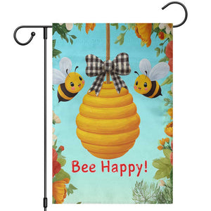 Bee Happy Honeycomb Gingham Bow Floral Spring Summer Garden Flag