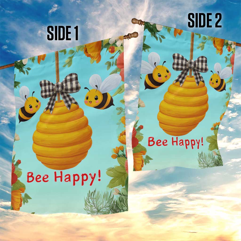 Bee Happy Honeycomb Gingham Bow Floral Spring Summer Garden Flag