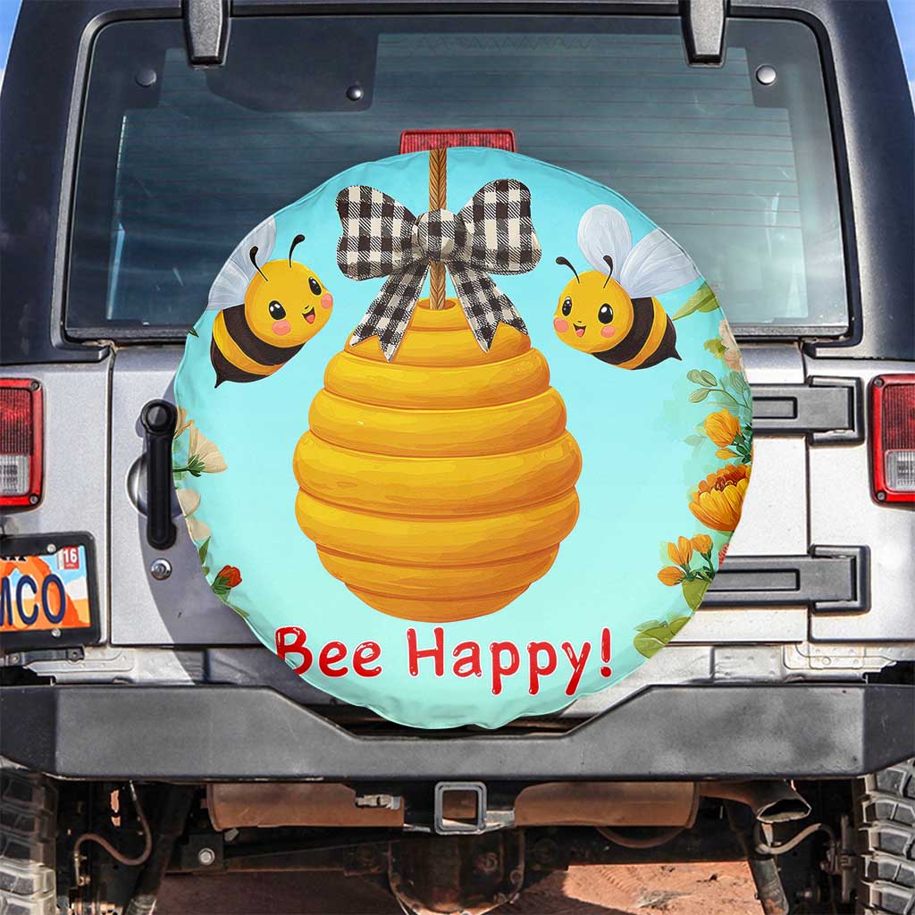 Bee Happy Honeycomb Gingham Bow Floral Spring Summer Spare Tire Cover TS02 No hole Tropical Garden Print Your Wear