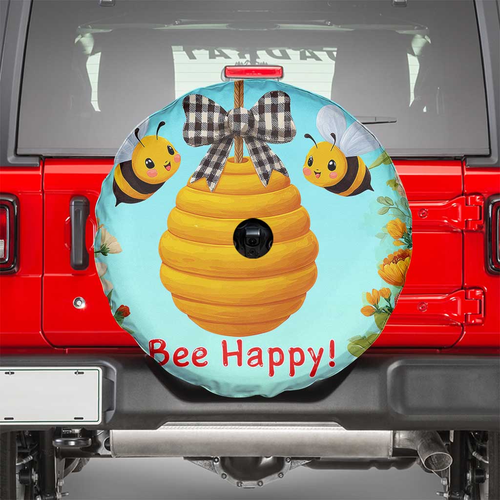 Bee Happy Honeycomb Gingham Bow Floral Spring Summer Spare Tire Cover TS02 Tropical Garden Print Your Wear