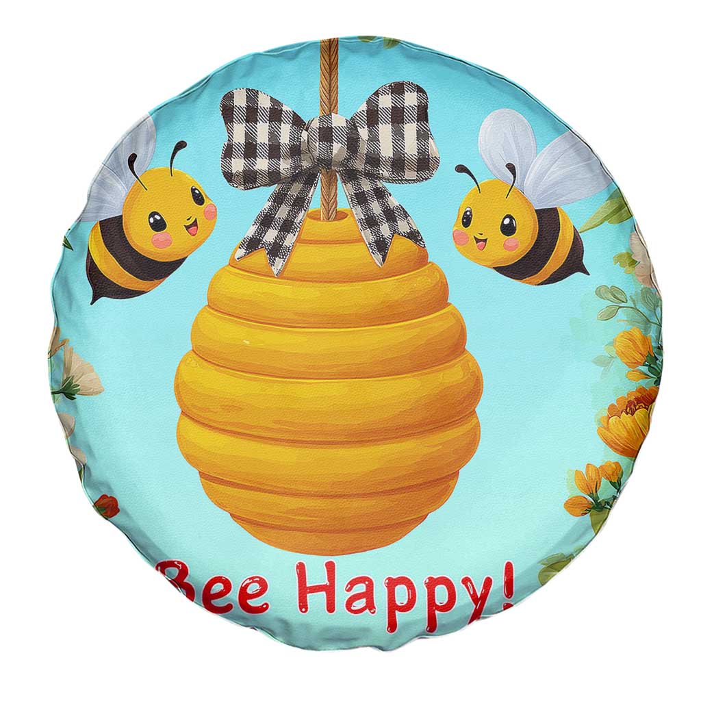 Bee Happy Honeycomb Gingham Bow Floral Spring Summer Spare Tire Cover TS02 Print Your Wear