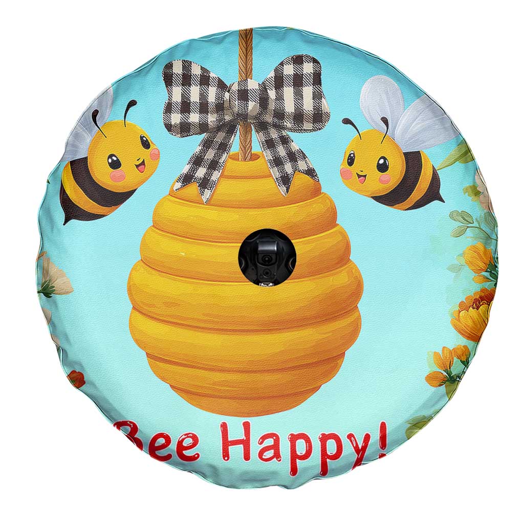 Bee Happy Honeycomb Gingham Bow Floral Spring Summer Spare Tire Cover TS02 Print Your Wear