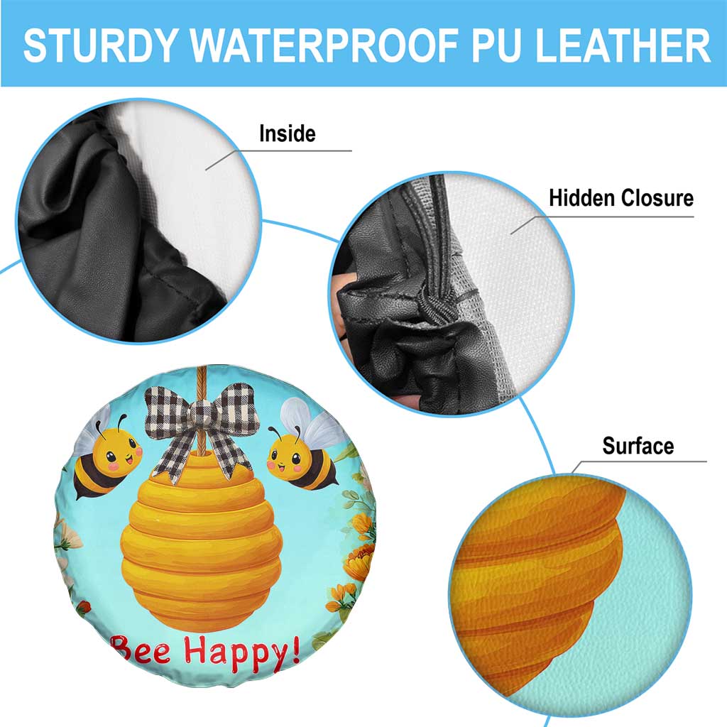 Bee Happy Honeycomb Gingham Bow Floral Spring Summer Spare Tire Cover TS02 Print Your Wear