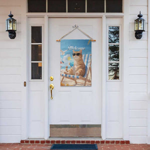 Welcome Beach Lounge Orange Tabby Cat Tropical Vacation Garden Flag