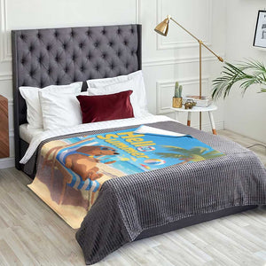Hello Summer Wiener Dog Dachshund Relaxing on Beach Throw Blanket