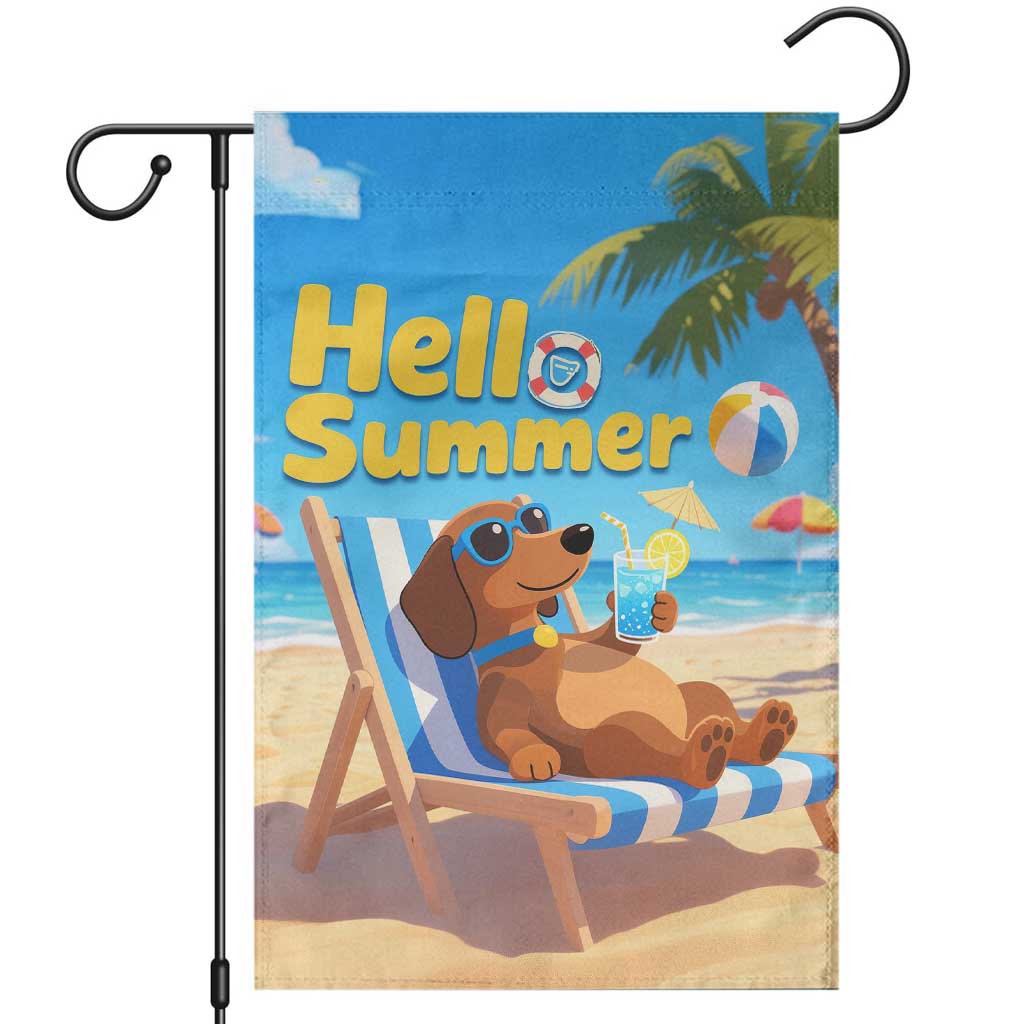 Hello Summer Wiener Dog Dachshund Relaxing on Beach Garden Flag TS02 Summer Oasis Print Your Wear