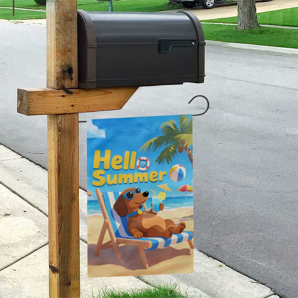 Hello Summer Wiener Dog Dachshund Relaxing on Beach Garden Flag TS02 Print Your Wear