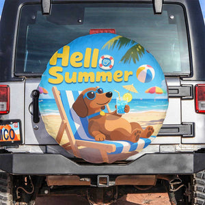 Hello Summer Wiener Dog Dachshund Relaxing on Beach Spare Tire Cover TS02 No hole Summer Oasis Print Your Wear