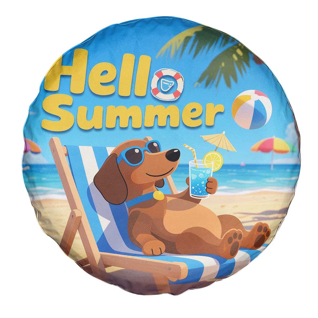 Hello Summer Wiener Dog Dachshund Relaxing on Beach Spare Tire Cover TS02 Print Your Wear