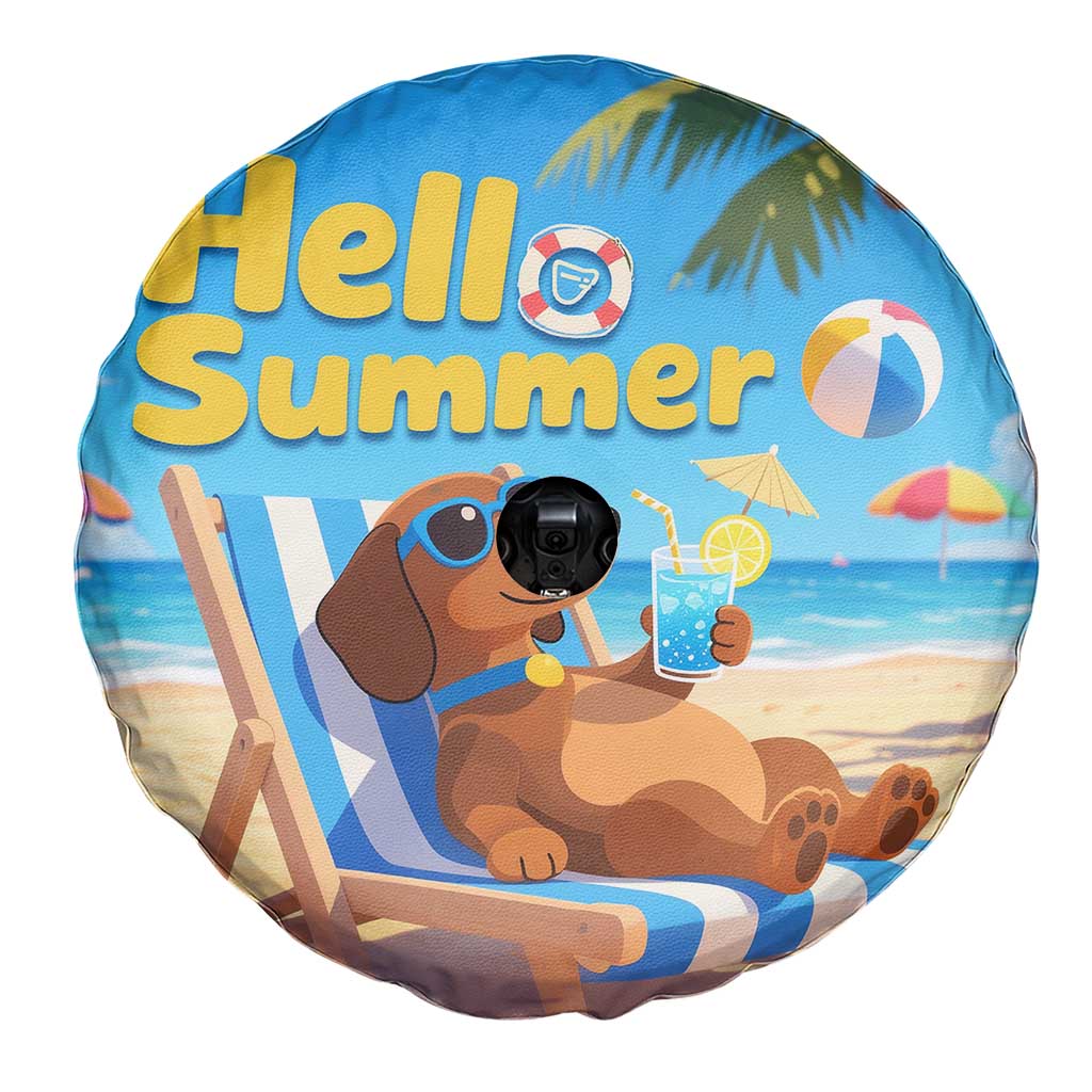 Hello Summer Wiener Dog Dachshund Relaxing on Beach Spare Tire Cover TS02 Print Your Wear