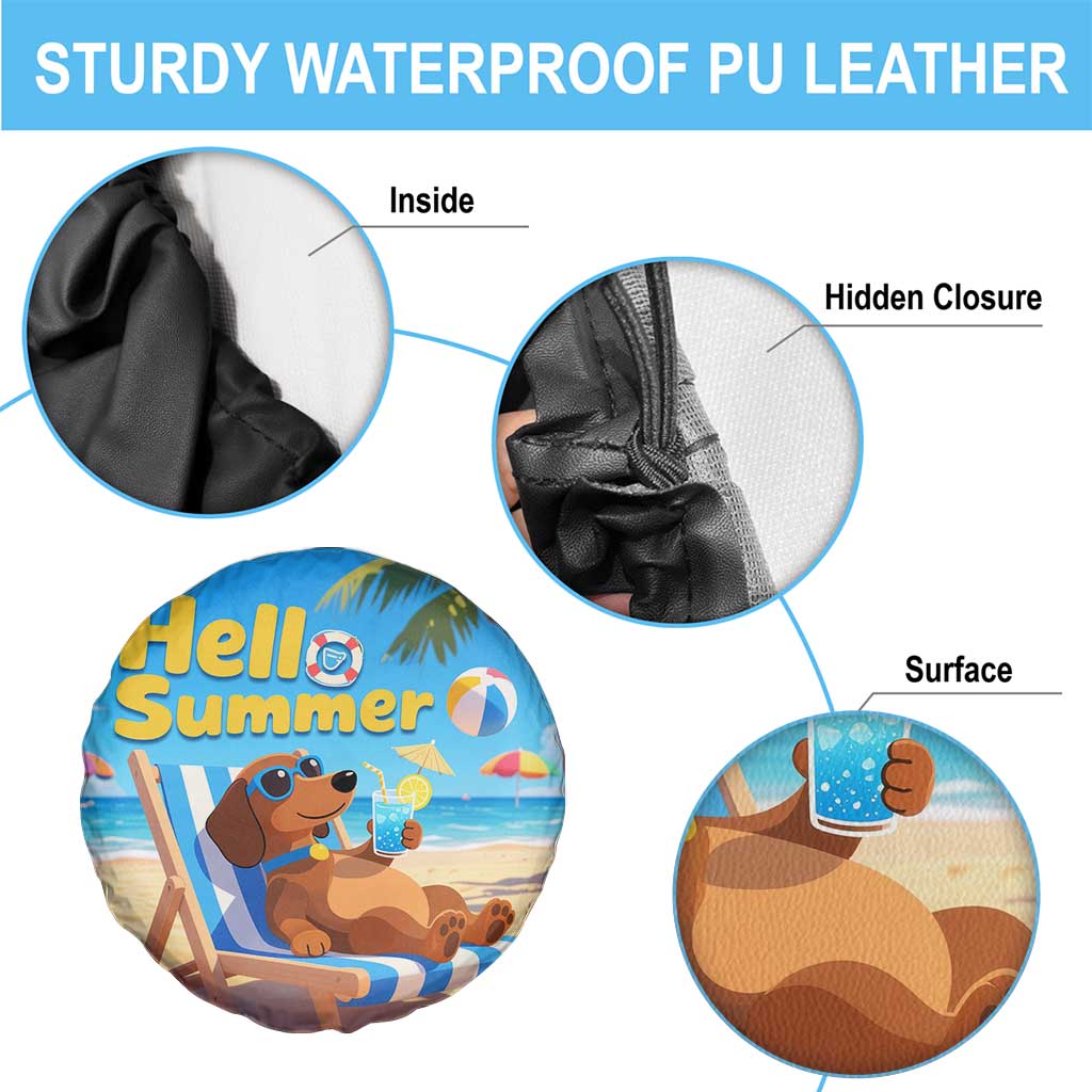 Hello Summer Wiener Dog Dachshund Relaxing on Beach Spare Tire Cover TS02 Print Your Wear