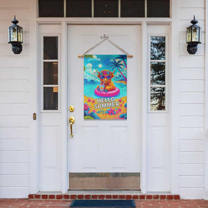 Hello Summer Highland Cow Floating Tropical Beach Garden Flag Oasis Summer Vibes TS02 Print Your Wear