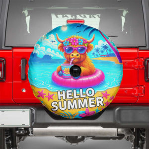 Hello Summer Highland Cow Floating Tropical Beach Spare Tire Cover Oasis Summer Vibes TS02 Tropical Blue Print Your Wear