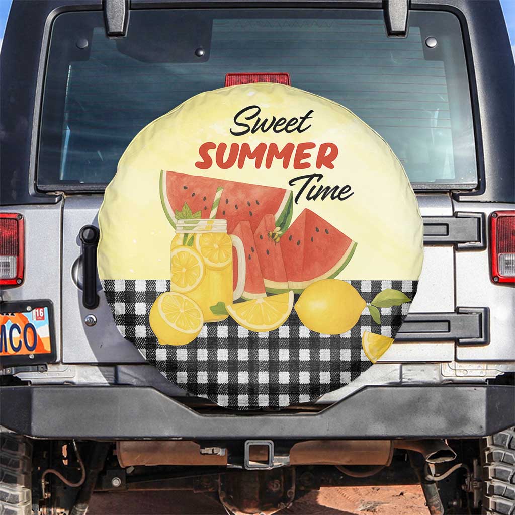 Sweet Summer Time Watermelon Lemon Mason Jar Gingham Spare Tire Cover Rustic Country Aesthetics TS02 No hole Pastel Yellow Print Your Wear
